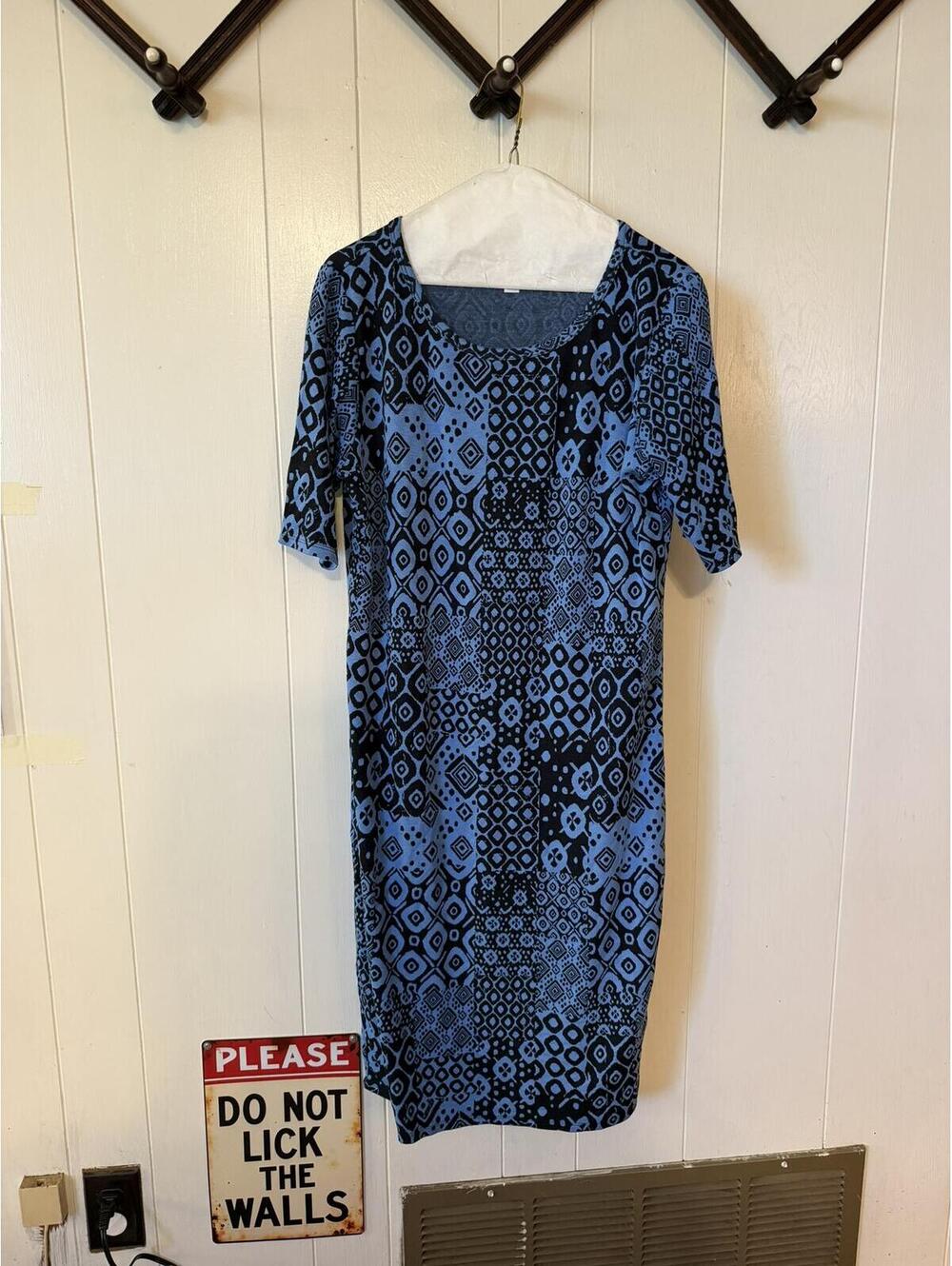 Ucroe Women’s XL Blue Black Geometric Print Short Sleeve Dress